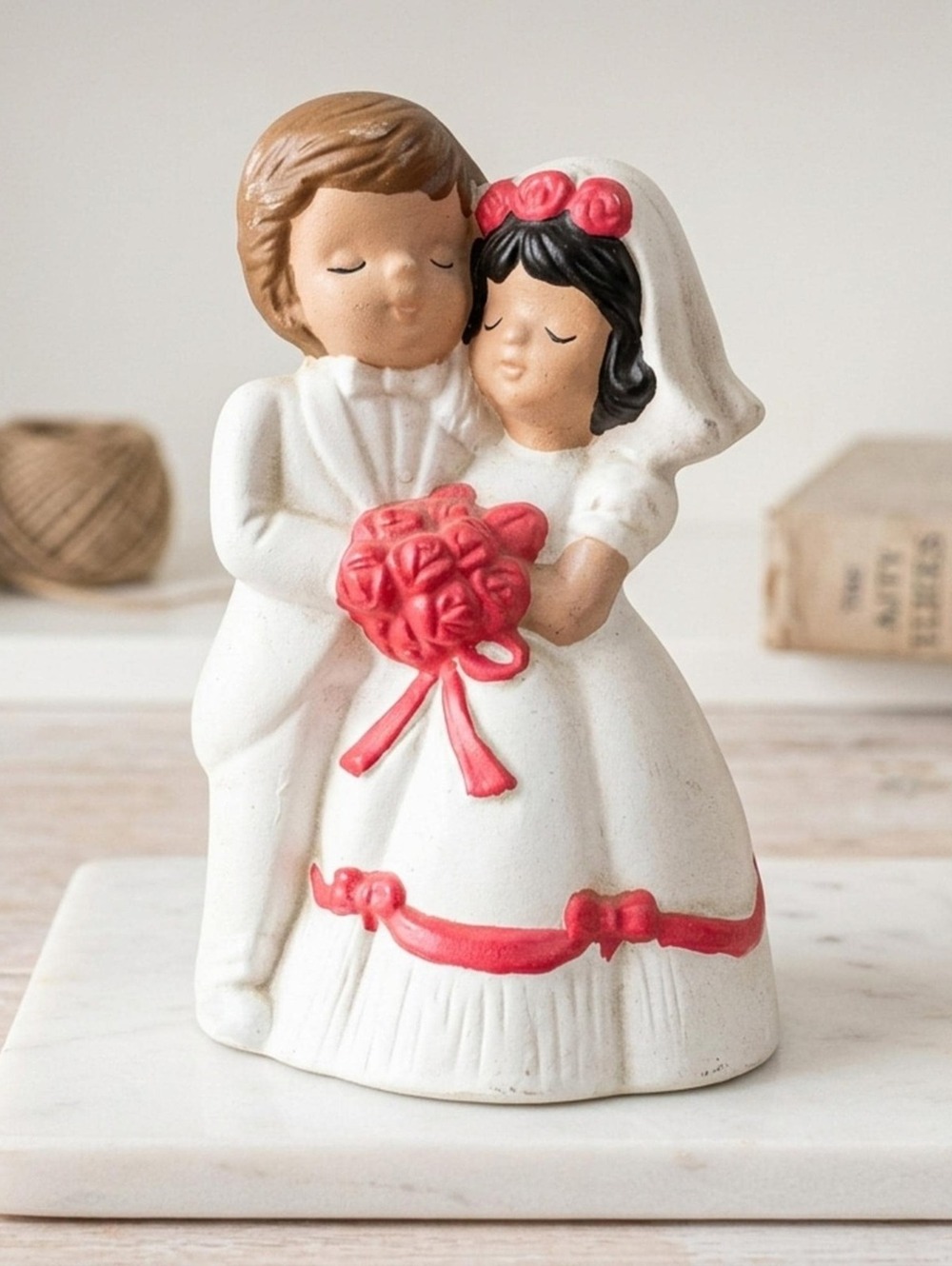 Vintage Ceramic Wedding Cake Topper Bride and Groom Figurine